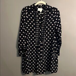 Kate Spade Ditzy Floral Black and White Long Sleeve Shirt Dress 100% Silk